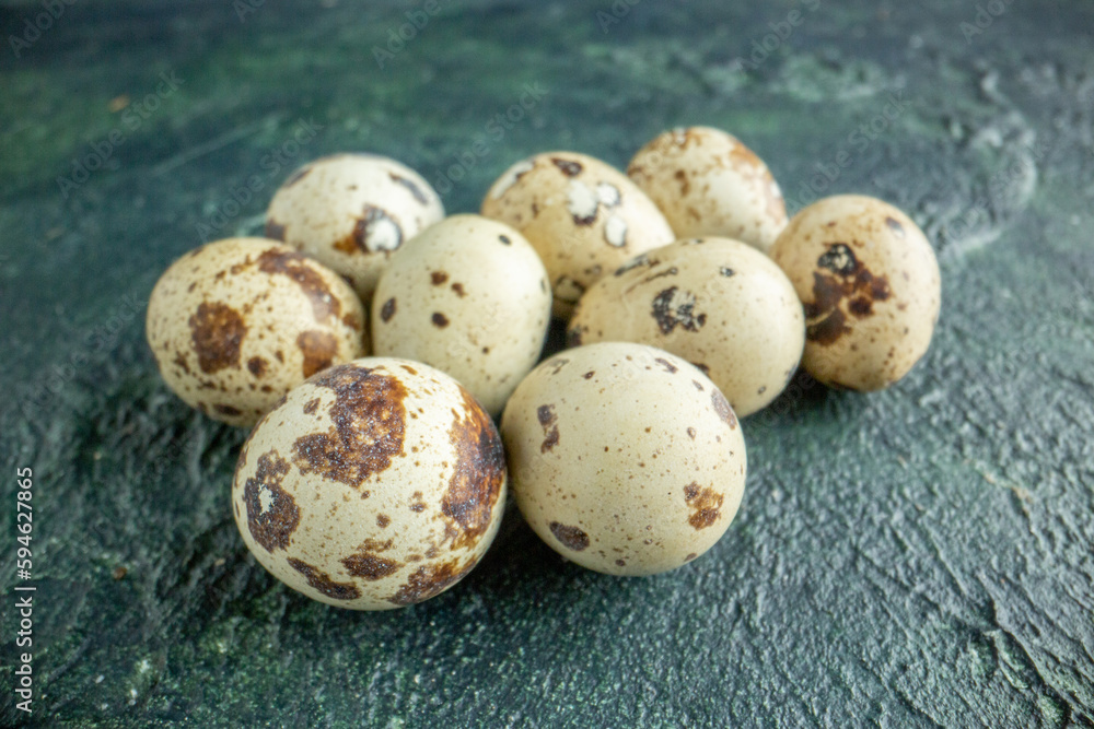 front view quail eggs on a dark-blue background food chicken bird morning breakfast color front view quail eggs on a dark-blue background food chicken bird morning breakfast color