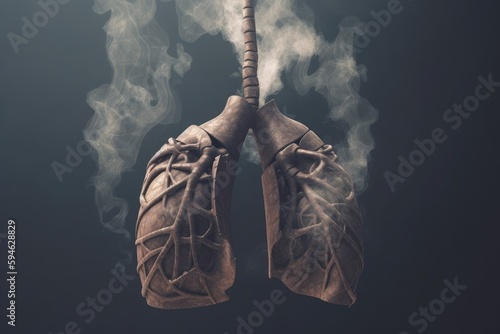 Pollution and lung disease concept, heavy polluted air impact on lungs causing cancer and multiple illnesses, respiratory system collapse Generative AI photo