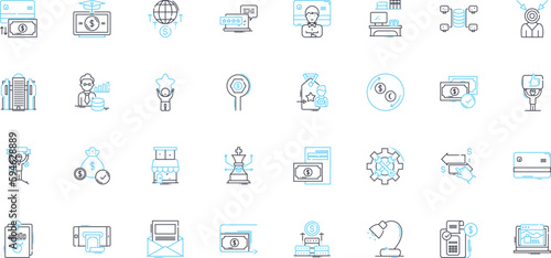 Risk banking linear icons set. Credit, Debt, Default, Liquidity, Volatility, Exposure, Collateral line vector and concept signs. Derivatives,Market,Interest outline illustrations