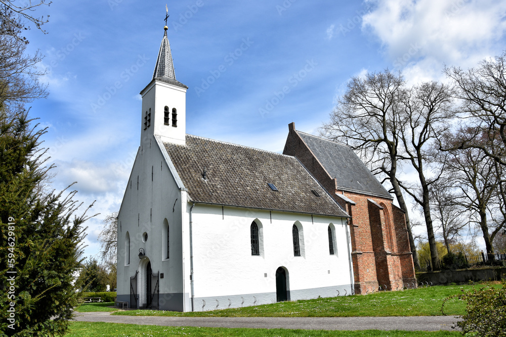 Fototapeta premium Dutch Reformed Church. (Kapel-Avezaath) Kapel Avezaath, West Betuwe, Gelderland, Netherlands, Holland, Europe. The Agathakapel, a reformed church, is a largely plastered hall church.