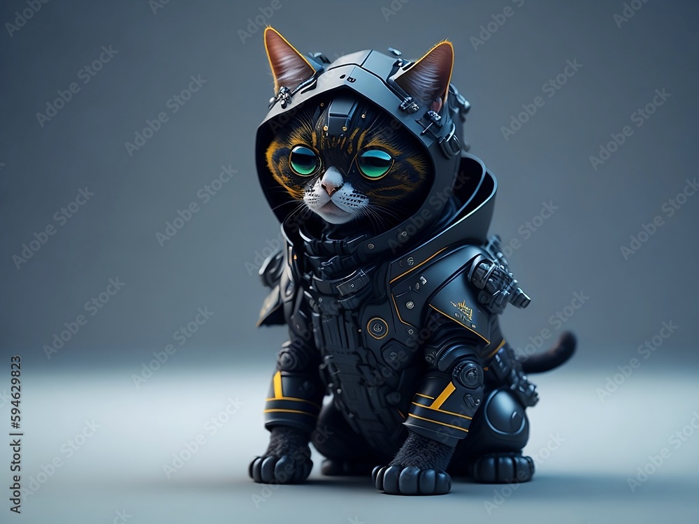 Fototapeta cyberpunk cat, generated by AI