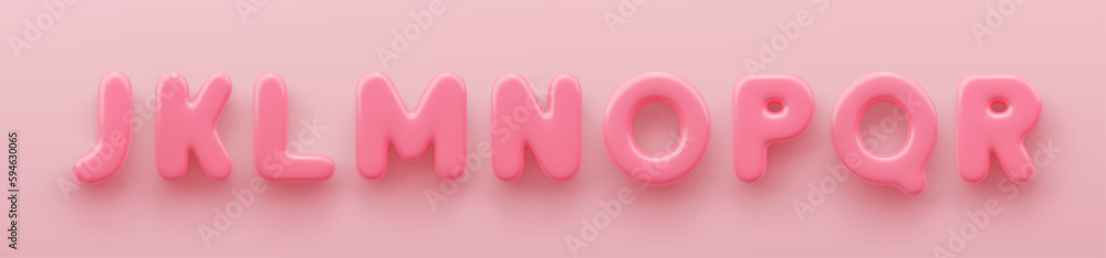3D Pink uppercase letters J, K, L, M, N, O, P, Q and R with a glossy surface on a pink background. 3D Pink uppercase letters J, K, L, M, N, O, P, Q and R with a glossy surface on a pink background.
