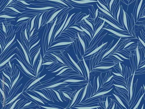 Seamless abstract light blue and dark blue floral background.Vector blue abstract pattern with leaves.