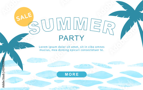 Summer template ocean background with leaves.