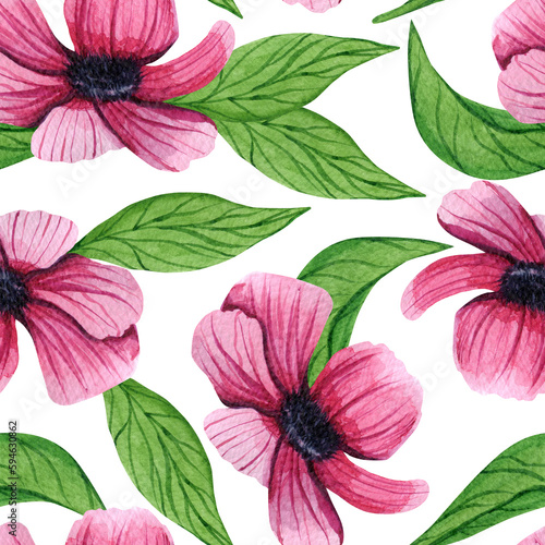 Hand Drawn Watercolor Flowers  Floral Seamless Pattern