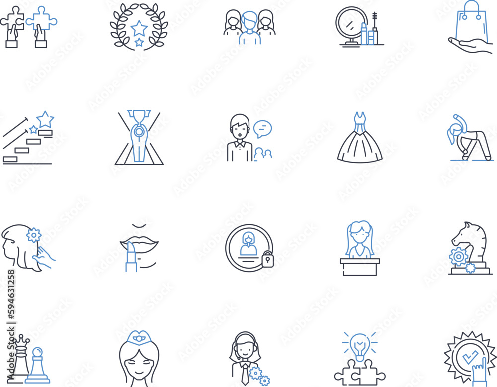 Women's suffrage line icons collection. Suffrage, Voting, Equality, Suffragettes, Movement, Progress, Feminism vector and linear illustration. Activism,Empowerment,Rights outline signs set