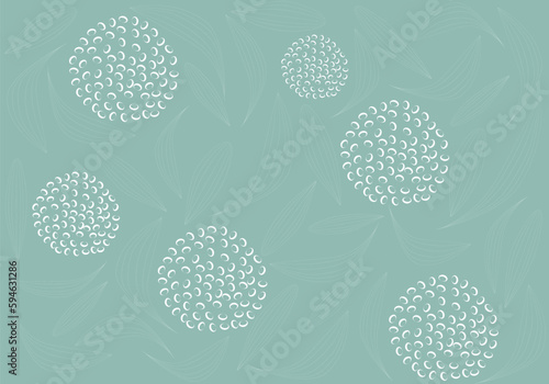 seamless pattern green blue background white flowers balloons. EPS10 vector © Oxana