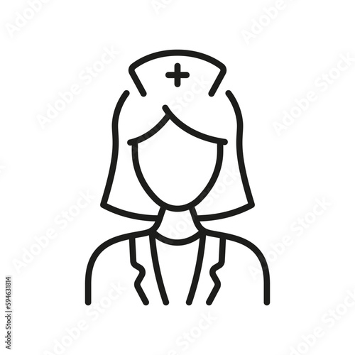 Dental Doctor Woman Line Icon. Female Dentist Linear Pictogram. Dental Surgeon Sign. Physician Specialist, Orthodontist, Endodontist Outline Symbol. Editable Stroke. Isolated Vector Illustration