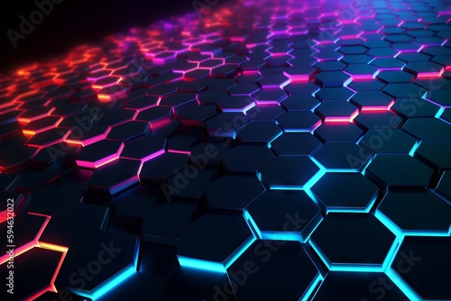 desktop background with neon hexagons in high detail grade --ar 3:2