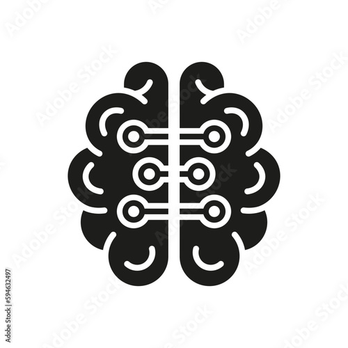 Creative Network Black Silhouette Icon. Human Brain with Circuit, Digital Technology Concept. Artificial Intelligence Glyph Symbol. Tech Science Solid Pictogram. Isolated Vector Illustration