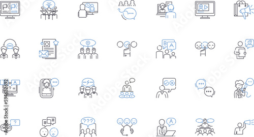Conversation line icons collection. Dialogue, Interaction, Discourse, Communication, Chat, Banter, Debate vector and linear illustration. Exchange,Discussion,Talk outline signs set