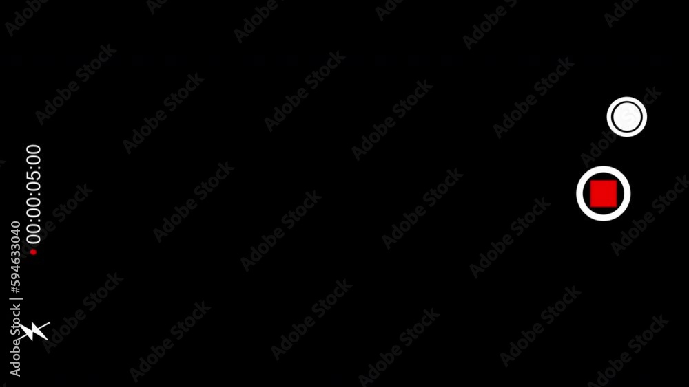 Recording screen overlay with alpha channel. Smartphone camera screen during video shooting on a black background.