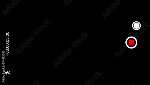 Recording screen overlay with alpha channel. Smartphone camera screen during video shooting on a black background.