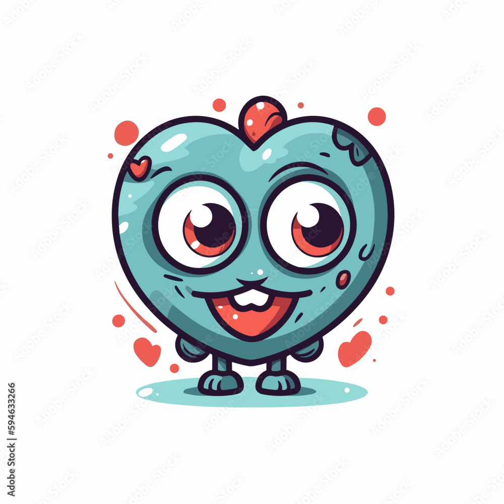 Cute cartoon heart character with eyes and hands. Vector illustration.