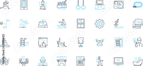 Professional getaway linear icons set. Escape, Retreat, Relaxation, Tranquility, Seclusion, Rejuvenation, Sanctuary line vector and concept signs. Solitude,Peacefulness,Serenity outline illustrations