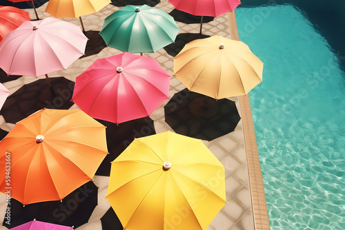 Parasols  beach umbrellas by the pool  Generative AI