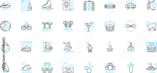 Sustainable tourism linear icons set. Ecotourism, Green tourism, Responsible tourism, Conservation, Diversity, Preservation, Locally-sourced line vector and concept signs. Low-impact,Community-driven