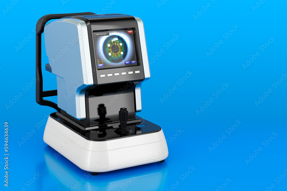 Auto Refractometer on blue background, 3D rendering Auto Refractometer on blue background, 3D rendering
