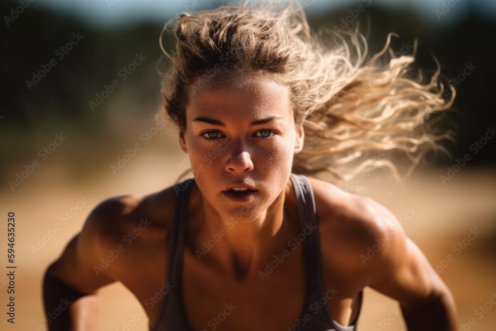 Female athlete running track and field Female athlete running track and field