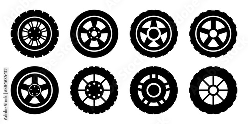 Auto wheel tire, machine tire collection icon set