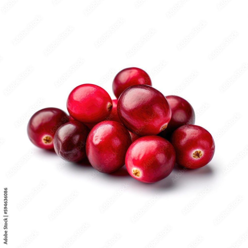 Fresh red cranberries organic and raw for salads on white background Generative AI Illustration