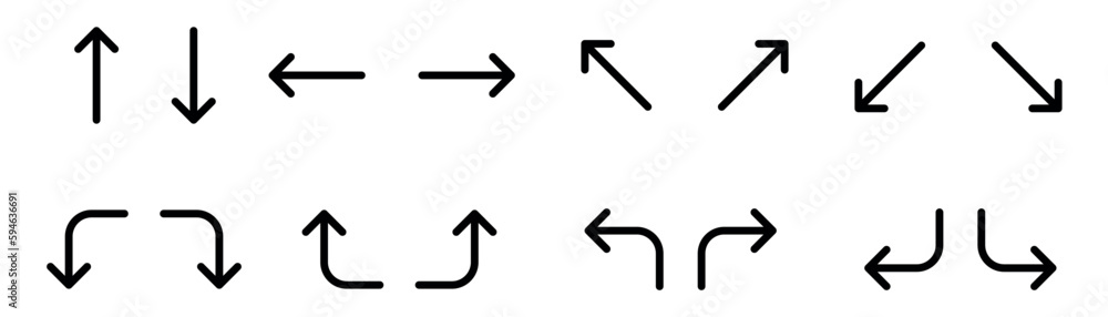 Wayfinding outline icon set. Arrows. Vector graphics Wayfinding outline icon set. Arrows. Vector graphics