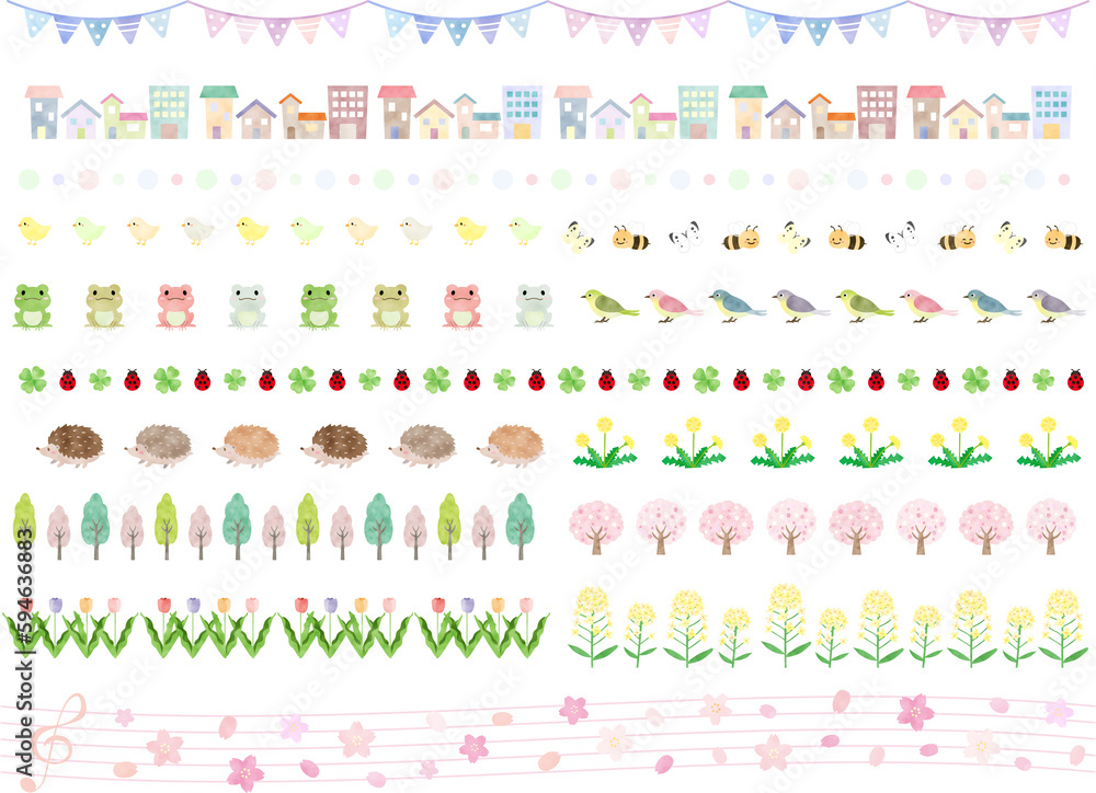 かわいい春のラインイラストセット かわいい春のラインイラストセット