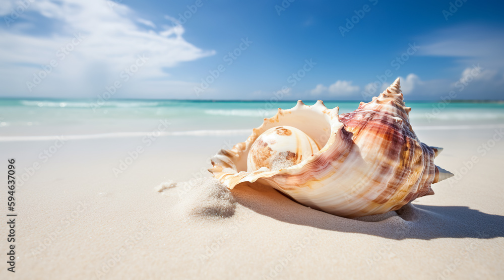 Landscape with shells on tropical beach. Generative AI Landscape with shells on tropical beach. Generative AI