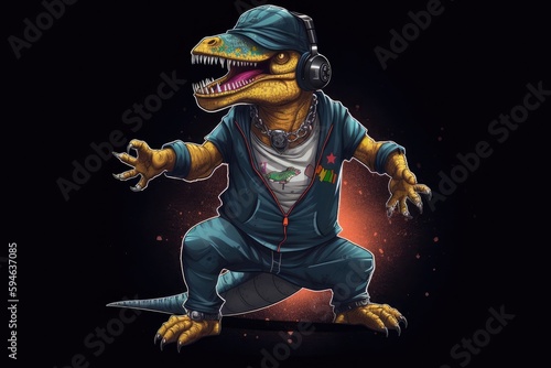 Dinosaur Cartoon Hip Dancer Having Fun Generative AI