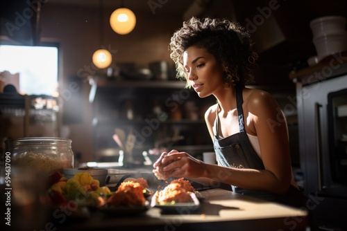 A Woman Sitting At A Table With A Plate Of Food In Front Of Her Restaurant Advertising Photography Food Writing Generative AI