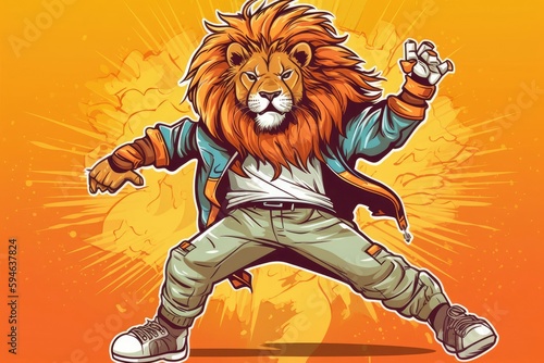 Lion Cartoon Rapper Street Dancing Background Generative AI