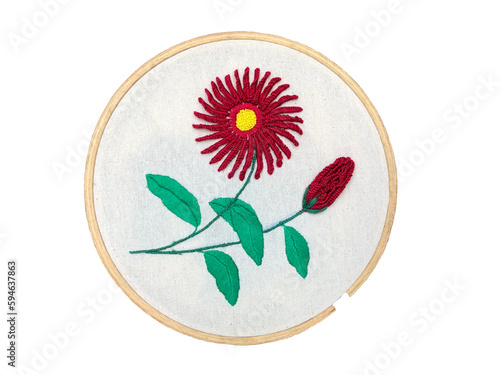 Lazy daisy cast on flower with leaf stitch