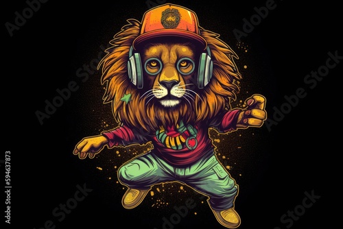 Lion Cartoon Rapper Street Dancing Showing Some Moves Generative AI