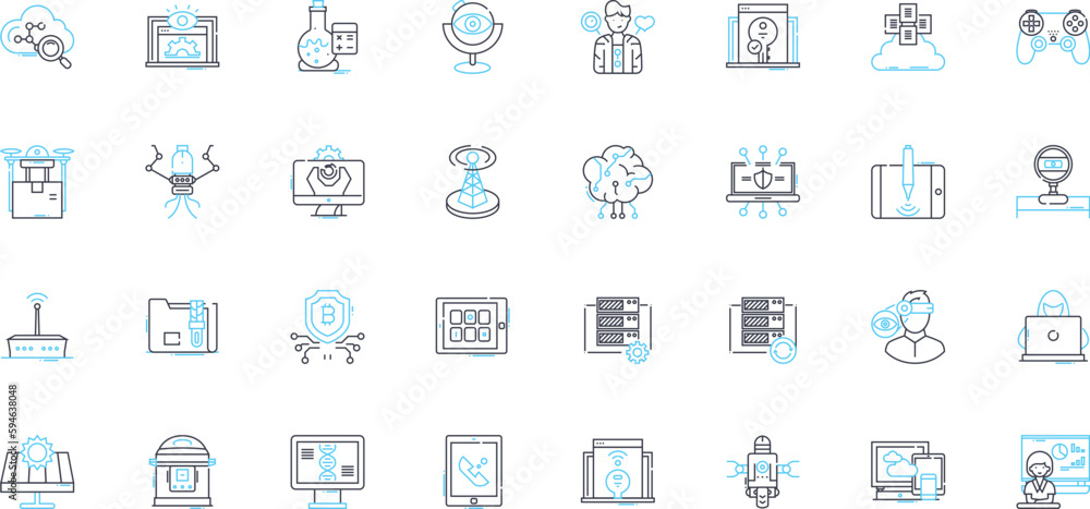 Universal science linear icons set. Cosmos, Cosmology, Physics, Chemistry, Biology, Astronomy, Mathematics line vector and concept signs. Geology,Evolution,Ecology outline illustrations