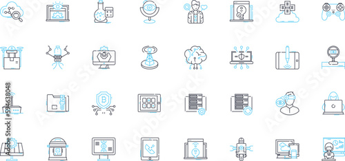 Universal science linear icons set. Cosmos, Cosmology, Physics, Chemistry, Biology, Astronomy, Mathematics line vector and concept signs. Geology,Evolution,Ecology outline illustrations