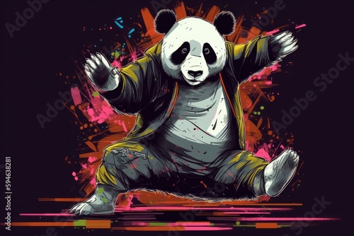 Panda Bear Illustration Funky Street Dancing Showing Some Moves Generative AI