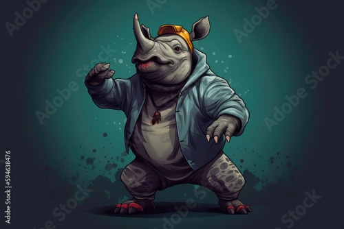 Rhino Cartoon Cool Dancer Showing Some Moves Generative AI