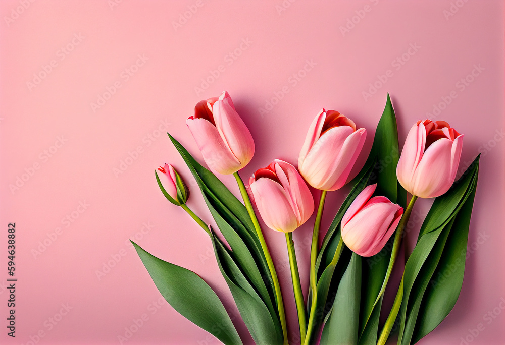 blooming spring tulip flowers on pink background blooming spring tulip flowers on pink background