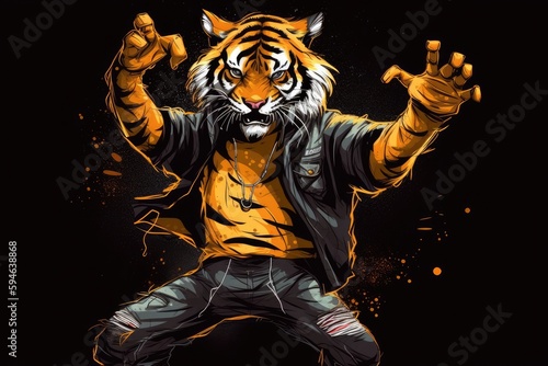 Tiger Illustration Hip Dancer Having Fun Generative AI