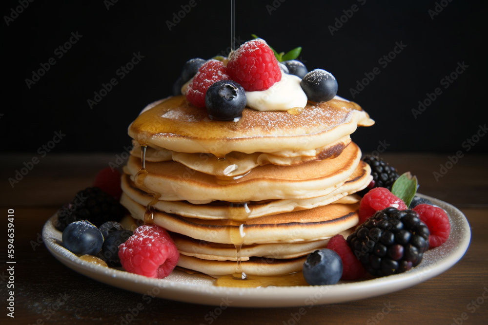 Stack of pancakes with berries generative AI Stack of pancakes with berries generative AI