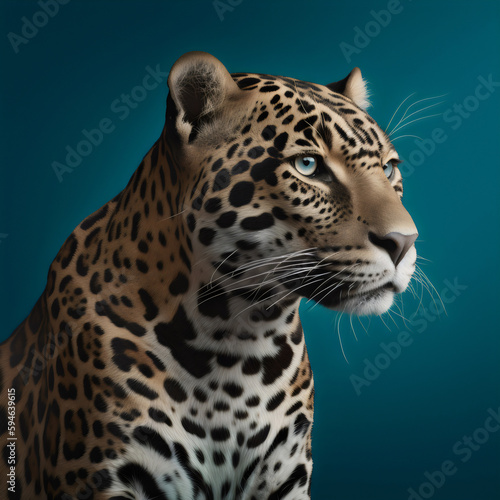 jaguar sitting isolated on teal studio background  made with generative ai
