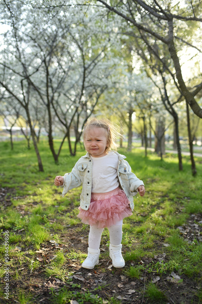 little child playing in the park. the baby is crying little child playing in the park. the baby is crying
