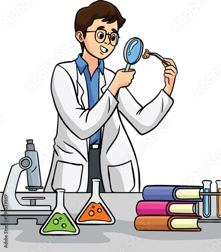 Scientist Cartoon Colored Clipart Illustration photo