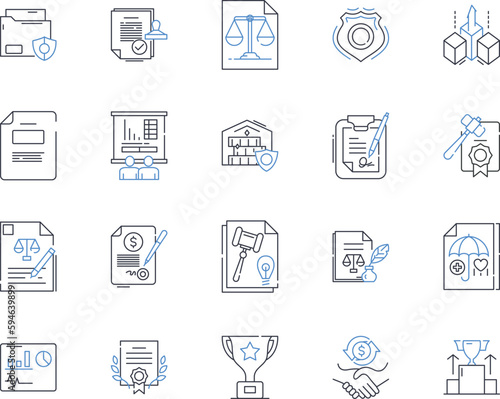 Criminal law line icons collection. Felony, Misdemeanor, Indictment, Evidence, Sentencing, Appeal, Parole vector and linear illustration. Probation,Jury,Bail outline signs set