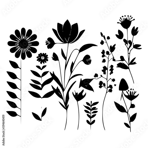 Flowers | Black and White Vector illustration