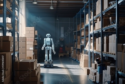 The work of an automated robot in sorting and transit warehouses, generative AI