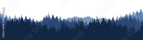 Forest blackforest woods vector illustration banner landscape panorama long - Blue silhouette of spruce and fir trees, isolated on white background