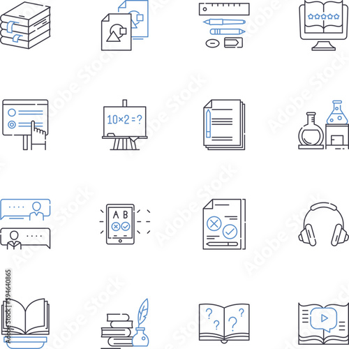 Practice-rehearsal line icons collection. Drill, Run-through, Reiteration, Training, Refinement, Preparation, Rehearse vector and linear illustration. Workout,Practice,Recitation outline signs set