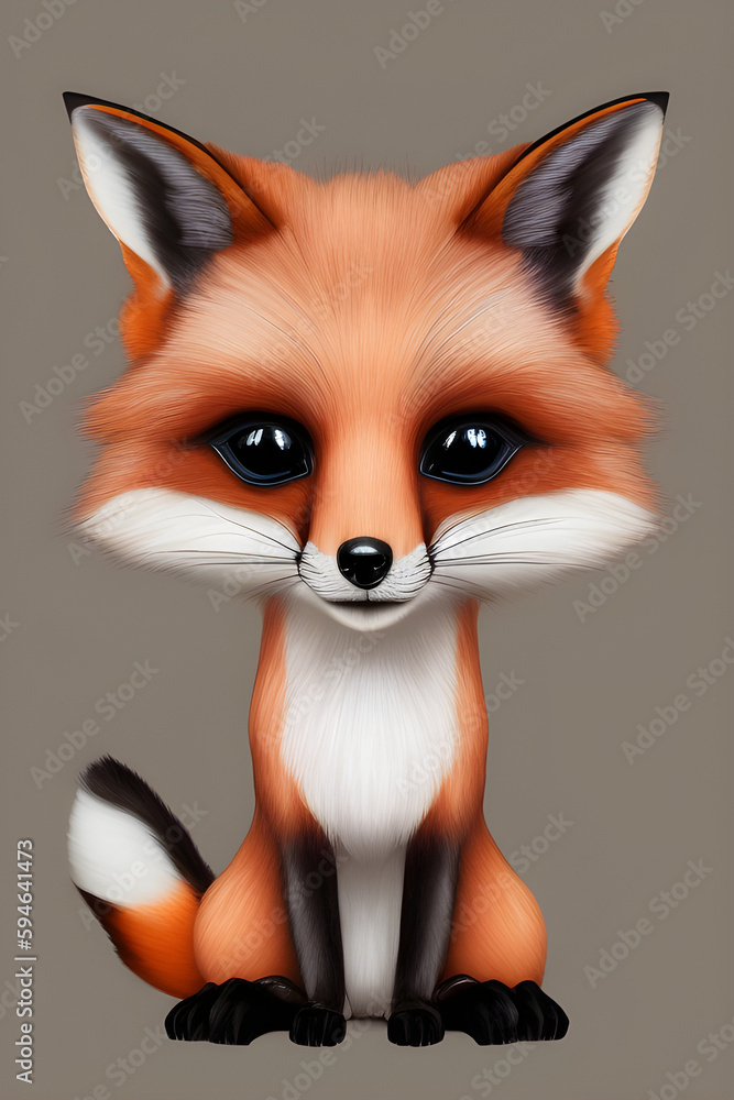 Fototapeta premium drawn cartoon fox in full growth, generative ai 