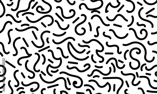 black and white line doodle seamless pattern. Creative minimalist style art background for children or trendy design with basic shapes. Simple childish scribble backdrop